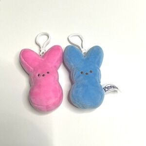 Peeps Bunny Plush Keychain Pink Blue Easter Spring Bag Charm Set